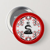 Badge Rond 7,6 Cm Serpent du Nouvel An chinois et fleurs rouges (Devant & derrière)