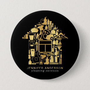 Badge Rond 7,6 Cm Services De Nettoyage Moderne De L'Or Et Du Noir