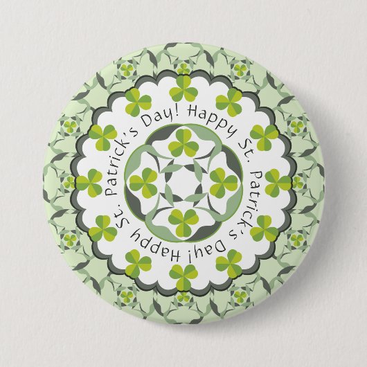 Badge Rond 7,6 Cm Shamrock Clover Celtic St. Patrick (Devant)