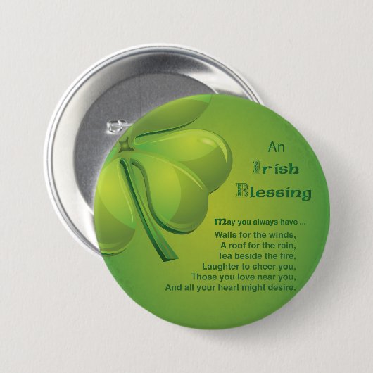 Badge Rond 7,6 Cm Shamrock vert d'Irlande Blessings (Devant & derrière)