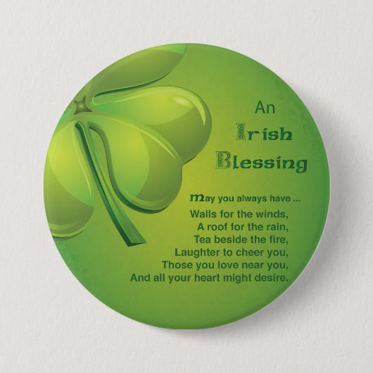 Badge Rond 7,6 Cm Shamrock vert d'Irlande Blessings (Devant)