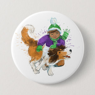 Badge Rond 7,6 Cm Sheldon le Sheltie et son garçon