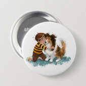Badge Rond 7,6 Cm Sheltie and Boy Dog Hug (Devant & derrière)