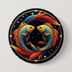 Badge Rond 7,6 Cm Signe du zodiaque Poissons dans un style artistiqu