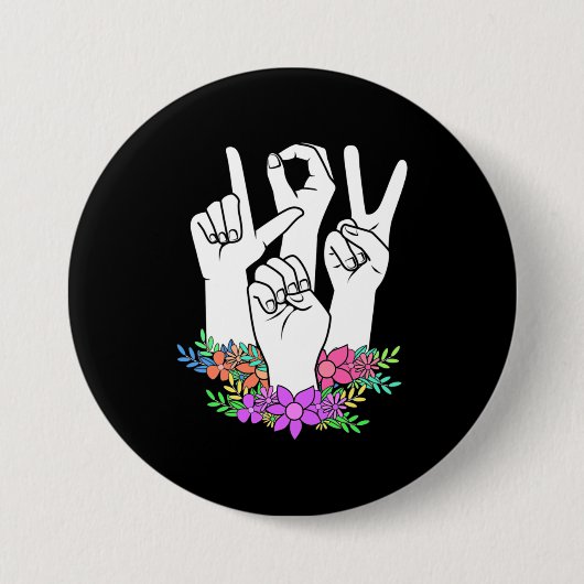Badge Rond 7,6 Cm Signe main ASL de l'enseignant (Devant)