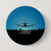 Badge Rond 7,6 Cm Silhouette d'atterrissage d'avion à la nuit (Devant)