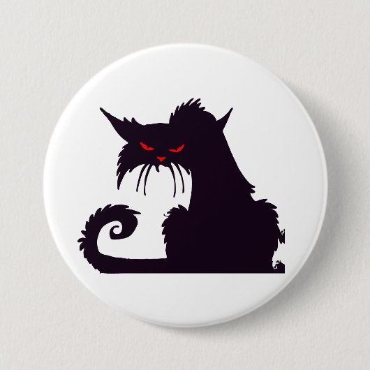 Badge Rond 7,6 Cm Silhouette de chat noir malin avec yeux rouges (Devant)