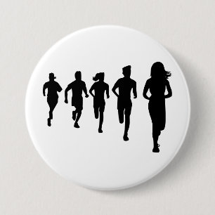 Badge Rond 7,6 Cm Silhouettes minimalistes des coureurs de marathon