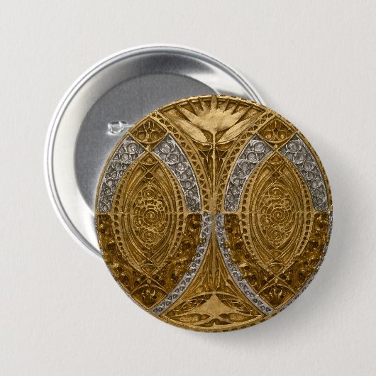 Badge Rond 7,6 Cm Silver And Gold Art Deco Pattern (Devant & derrière)