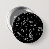 Badge Rond 7,6 Cm Silver Grey Notes musicales sur Black (Devant & derrière)