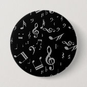 Badge Rond 7,6 Cm Silver Grey Notes musicales sur Black (Devant)