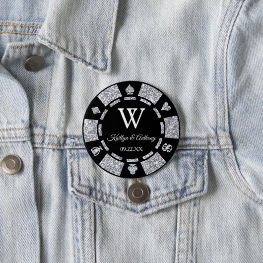 Badge Rond 7,6 Cm Silver Parties scintillant Poker Chip Casino Maria (En situation)