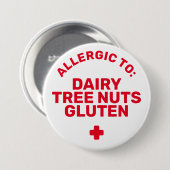 Badge Rond 7,6 Cm Simple Blanc Rouge Médicale Alerte Allergie alimen (Devant & derrière)