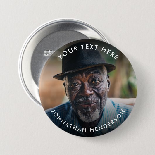 Badge Rond 7,6 Cm Simple texte personnalisé Funérailles/Hommage phot (Devant & derrière)