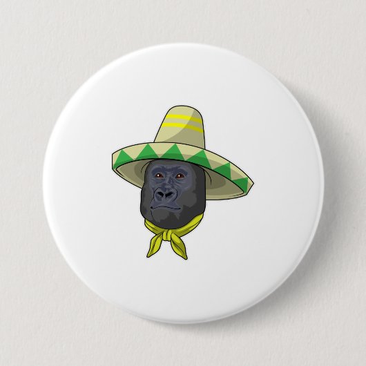 Badge Rond 7,6 Cm Singe avec casquette de paille (Devant)