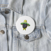 Badge Rond 7,6 Cm Singe avec casquette de paille (En situation)