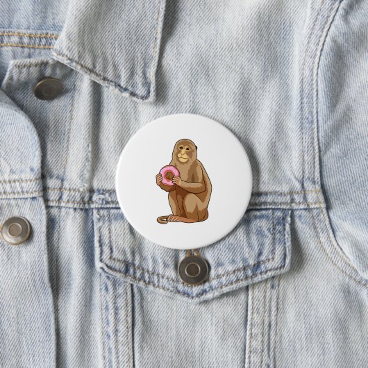 Badge Rond 7,6 Cm Singe avec Donut (En situation)