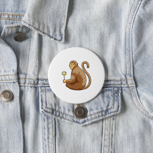 Badge Rond 7,6 Cm Singe avec Lollipop (En situation)