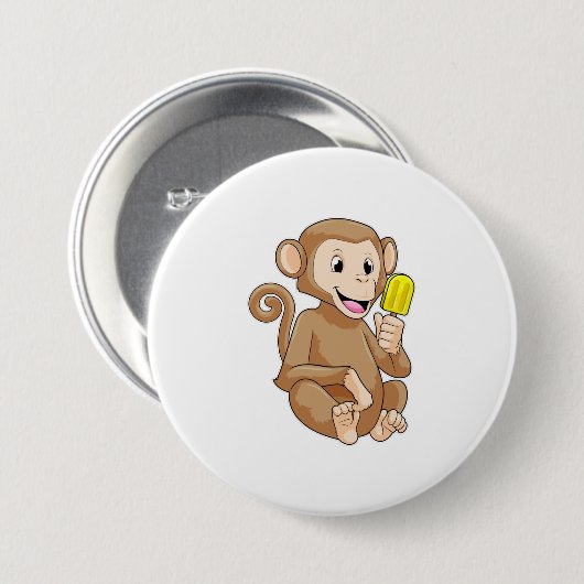 Badge Rond 7,6 Cm Singe avec Popsicle (Devant & derrière)