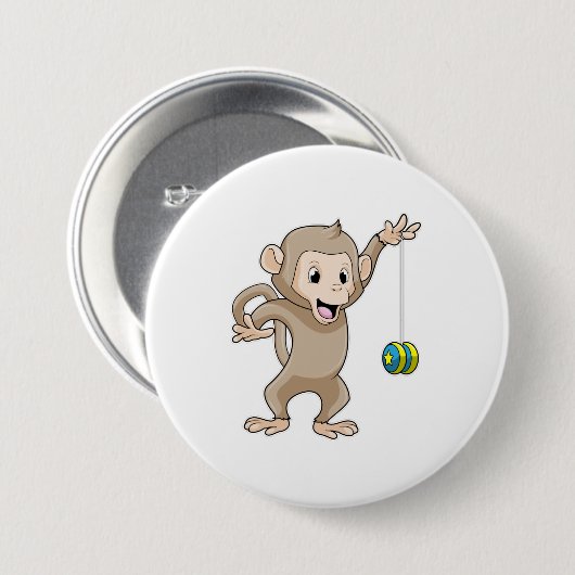 Badge Rond 7,6 Cm Singe avec Yo-yo (Devant & derrière)