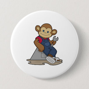 Badge Rond 7,6 Cm Singe comme mécanicien avec clé