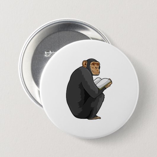 Badge Rond 7,6 Cm Singe Nerd avec livre (Devant & derrière)