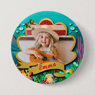 Badge Rond 7,6 Cm Sirène, Coquillage, Amis des Animaux de Mer, Récif