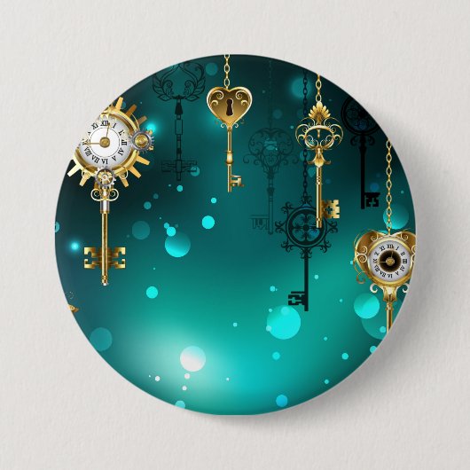 Badge Rond 7,6 Cm Skeleton Keys on Green Background (Devant)