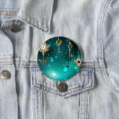Badge Rond 7,6 Cm Skeleton Keys on Green Background (En situation)