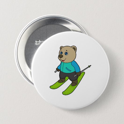 Badge Rond 7,6 Cm Ski de Bear (Devant & derrière)