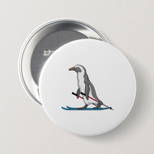 Badge Rond 7,6 Cm Ski de Penguin (Devant & derrière)