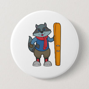 Badge Rond 7,6 Cm Ski Racoon