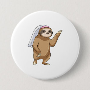 Badge Rond 7,6 Cm Sloth as Bride with Veil