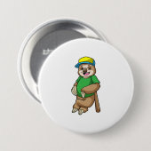 Badge Rond 7,6 Cm Sloth au baseball avec batte de baseball (Devant & derrière)
