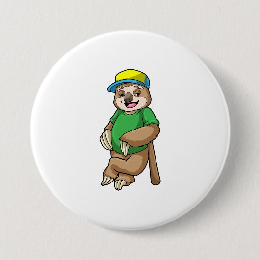 Badge Rond 7,6 Cm Sloth au baseball avec batte de baseball (Devant)