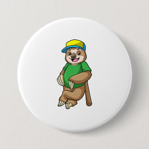 Badge Rond 7,6 Cm Sloth au baseball avec batte de baseball