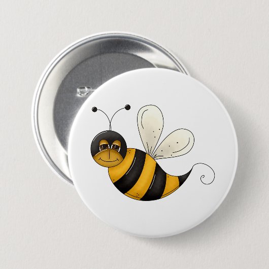 Badge Rond 7,6 Cm Smiling Bee Fun Bumblebee Character (Devant & derrière)