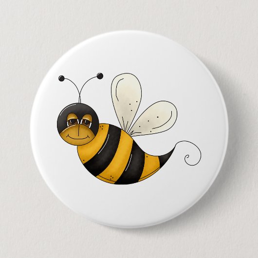Badge Rond 7,6 Cm Smiling Bee Fun Bumblebee Character (Devant)