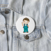 Badge Rond 7,6 Cm Smiling School Boy avec sac à dos (En situation)