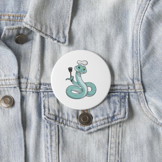Badge Rond 7,6 Cm Snake as Cook avec Chef casquette (En situation)