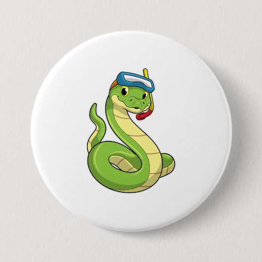 Badge Rond 7,6 Cm Snake as Diver wirth Snorkel (Devant)