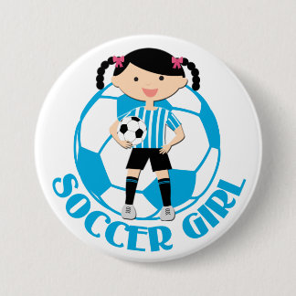 Badge Rond 7,6 Cm Soccer Girl 2 Ball Blue and White Stripes v2