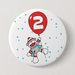 Badge Rond 7,6 Cm Sock Monkey 2e anniversaire