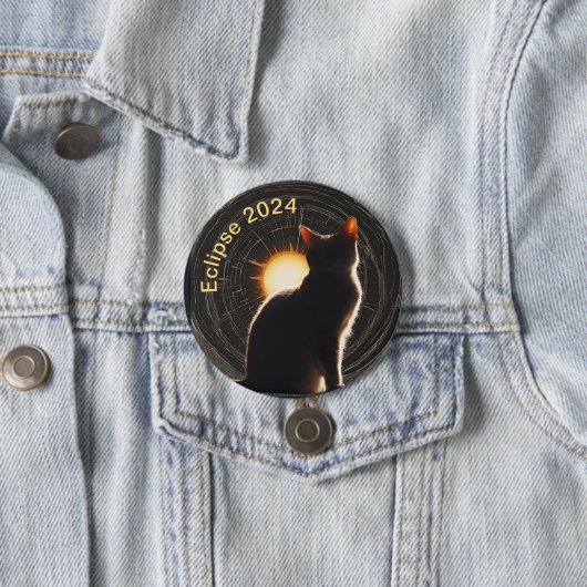 Badge Rond 7,6 Cm Solar Eclipse 2024 sun cat (En situation)