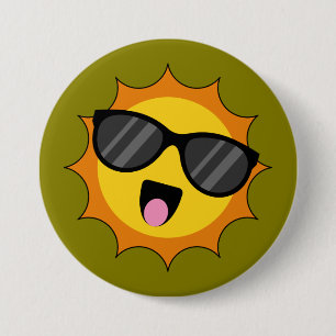 Badge Rond 7,6 Cm Soleil ensoleillé avec lunettes de soleil noires