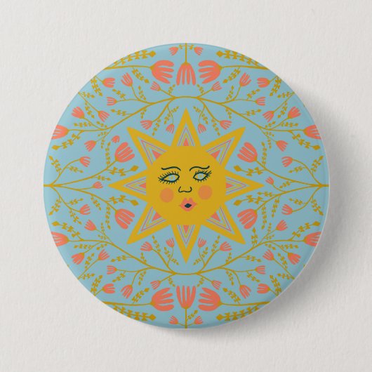 Badge Rond 7,6 Cm Soleil et fleurs (Devant)