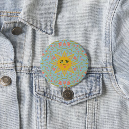 Badge Rond 7,6 Cm Soleil et fleurs (En situation)