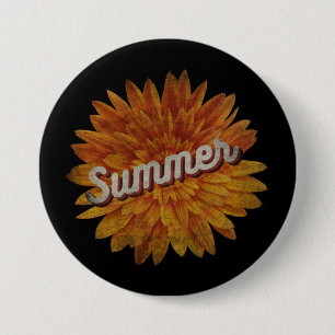BADGE ROND 7,6 CM SOLEIL TOURNESOL VINTAGE ÉTÉ