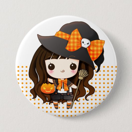 Badge Rond 7,6 Cm sorcière de Kawaiii Halloween (Devant)