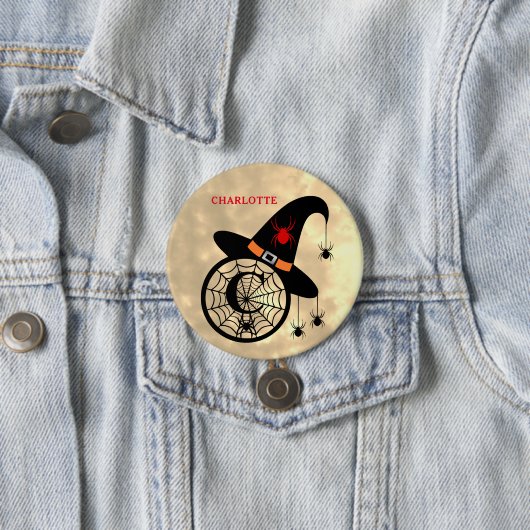 Badge Rond 7,6 Cm Sorcière d'Halloween Araignée Monogramme C Nom per (En situation)